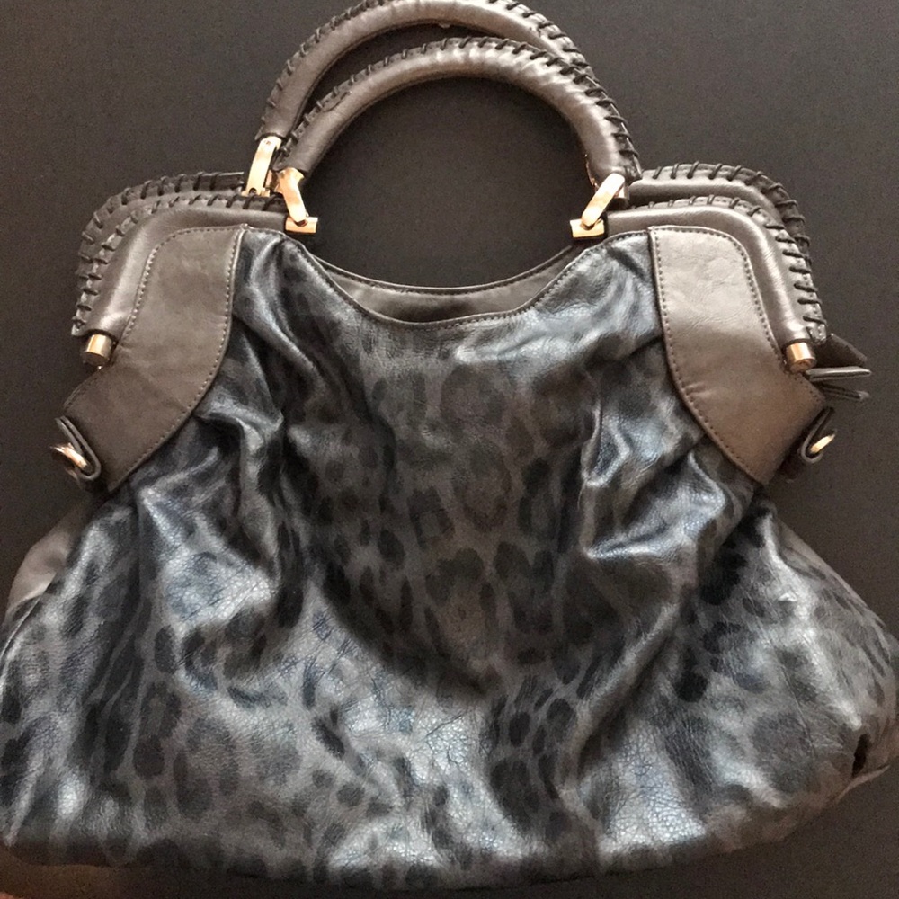 Leather Black and Blue Cheetah Print Purse